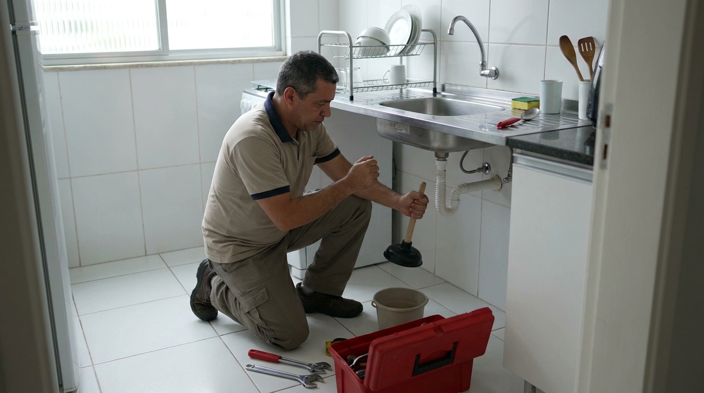 Desentupimento de pia residencial em Bauru‑SP