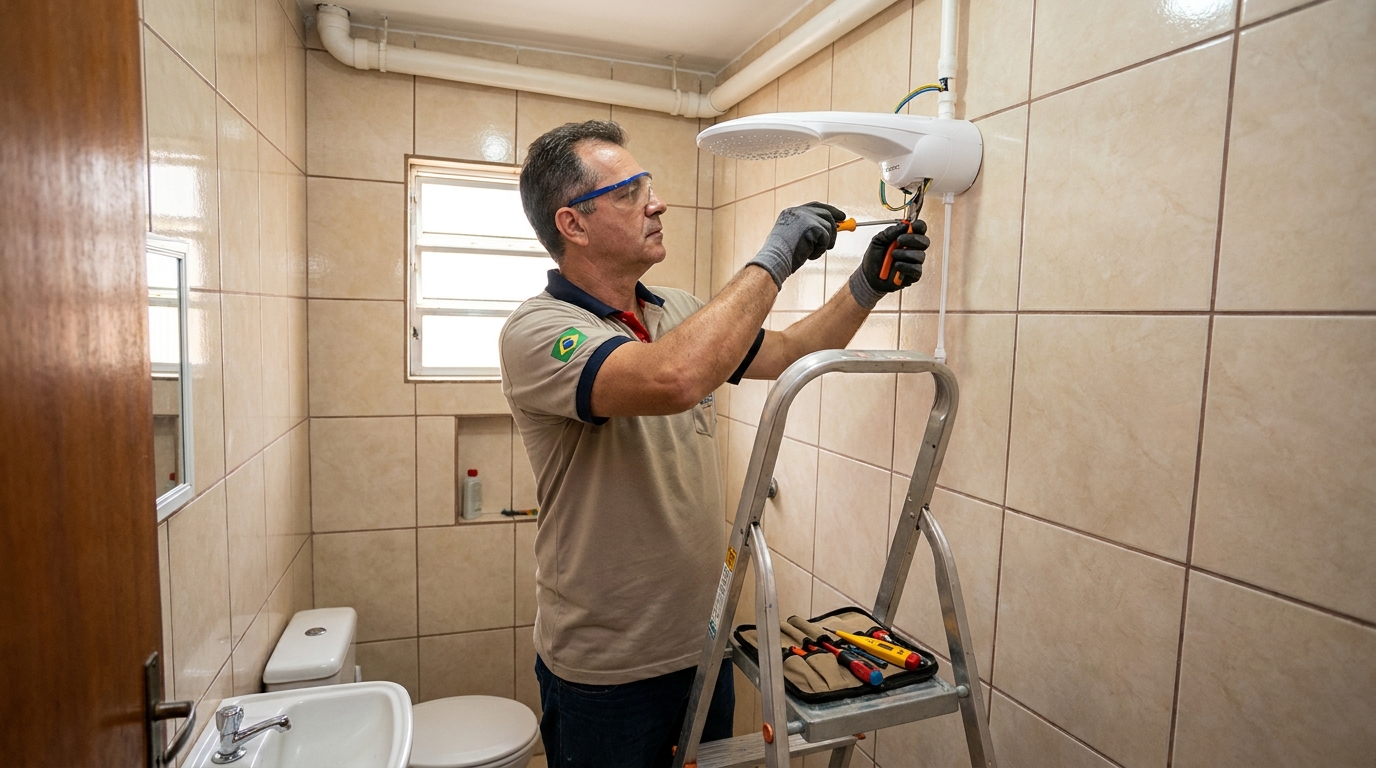 Instalação de chuveiro no banheiro em Bauru‑SP